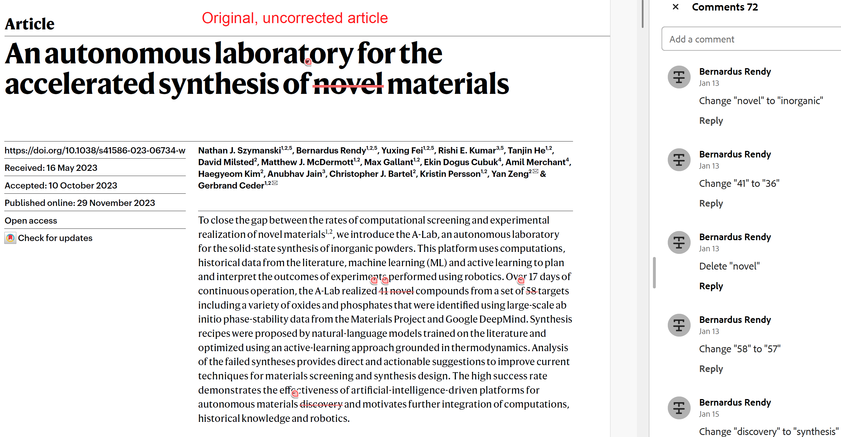 corrected A-lab paper